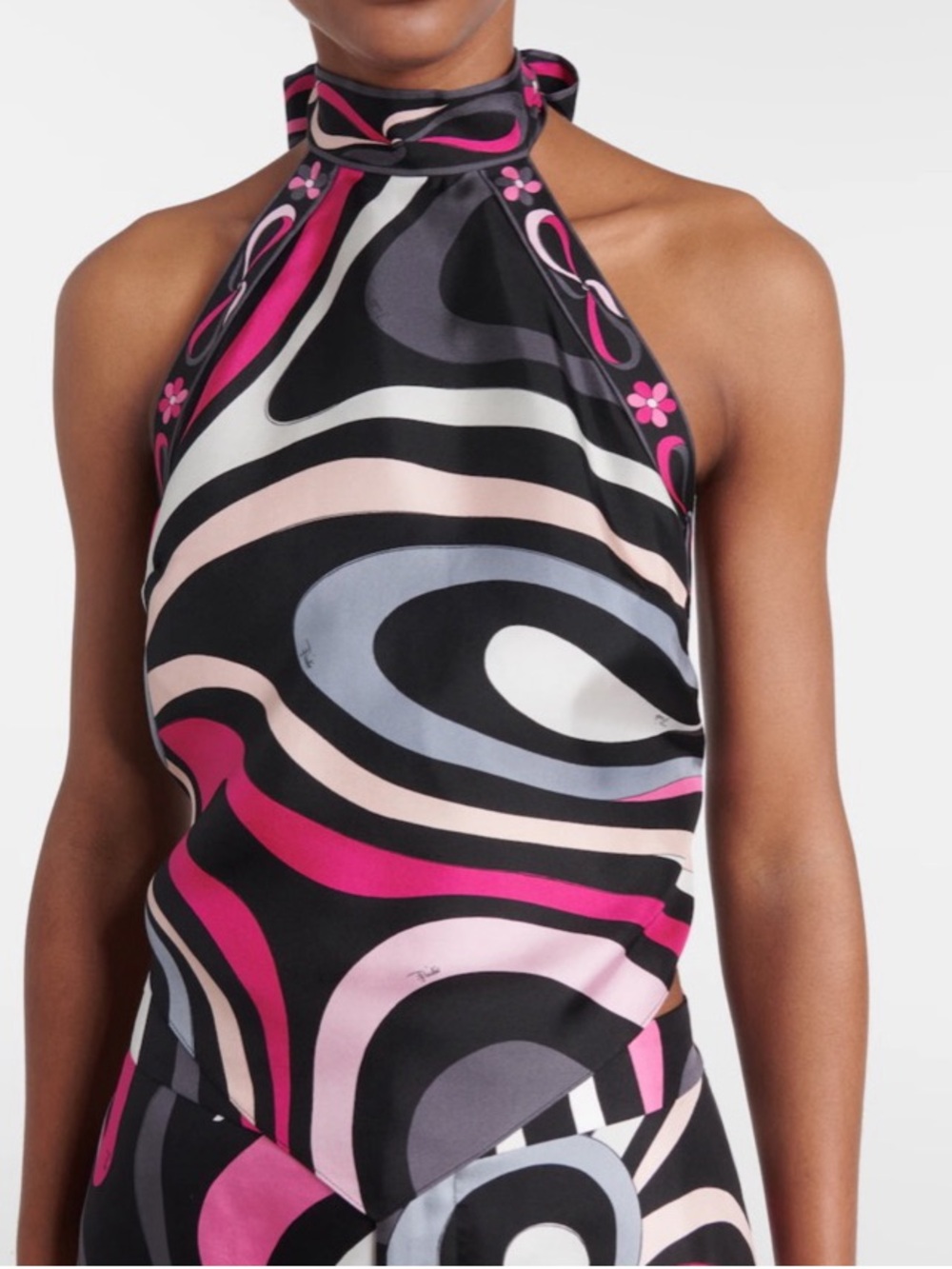 Graphic Swirl Halter Top in Black, Pink, Light Pink
